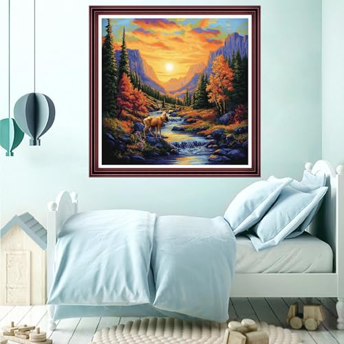 Funchey Counted Cross Stitch Kits for Adults Needlepoint Kits Unprinted Cross Stitching Embroidery Kit 11CT Cross Stitch Supplies-Rural Scenery 18x18 inch - color: ArtsKits11