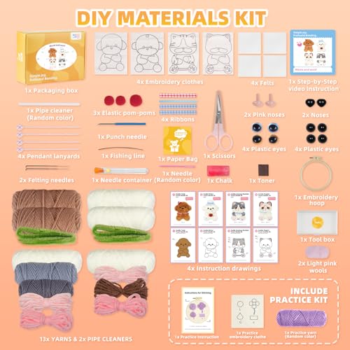 Punch Needle kit-4,Embroidery kit for Beginners,Punch Needle Kits Adults Beginner,Needles, Curved Scissors, a Tool Storage Box, Yarn, Easy-to-Follow Instructions, and Tutorial Videos(Cats and Dogs) - color: Cats and Dogs