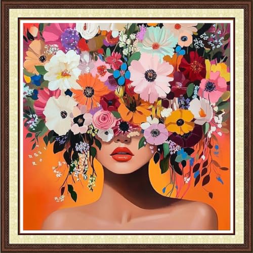 Findvoor Counted Cross Stitch Kits for Adults Full Range of Cross Stitching Embroidery Unprinted Pattern for Beginners, 11CT Needlepoint Kit Patterns Embroidery Kits-Magical Flower Girl 18x18 inch - color: ColorCraft22