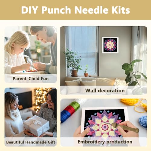 DOODLREAM Mandala Flower Punch Needle Kit for Beginner 9.4" x 9.4" - color: Mandala Flower
