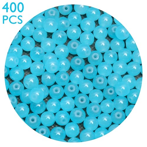 400PCs 4mm Aquamarine Jade Glass Beads Bulk, Round Smooth Hole Glass Crystal Beads for Jewelry Making, DIY Bracelets, Necklaces, Bag Charms, Keychains and Craft Projects - color: Jade Aquamarine, size: 4MM