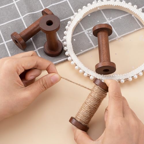 Pndeyo 2pcs Wooden Spools of Crafts, Empty Natural Wood Thread Spools, 1.18x2.76 Inches Unfinished Wooden Textile Bobbin for Organizing Cord Twine Ribbon Chains Elastic Threads- Coffee - color: Coffee-2pcs-2.1x4cm