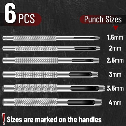 UNCO- Hollow Leather Hole Punch Set, 6 pcs, Steel, Leather Hole Punch Tool, Leather Punch Tool, Hole Punch for Leather Punch Set, Hollow Punch Set, Gasket Hole Punch Set, Hollow Hole Punch Set