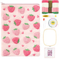 Fiupan All-in-One Strawberry Embroidery Kit - DIY Craft Kit with Thread, Fabric & Needles, Pink Embroidery Pouch for Tablet E-Reader Sleeve, Creative Birthday Gifts for Beginners（6-6.8 Inch） - size: 6-6.8 Inch