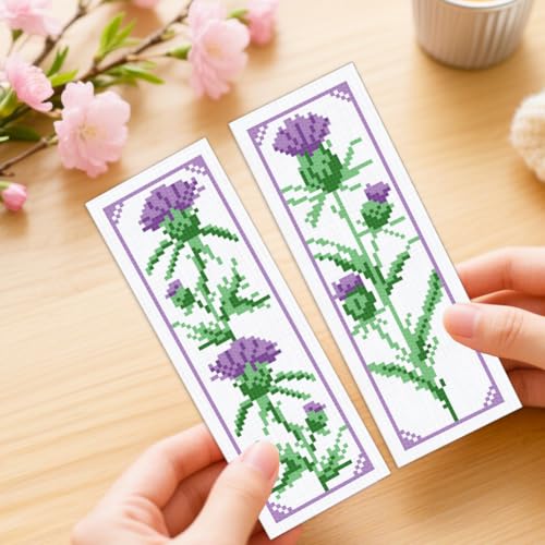 ORIGACH 6 Set Cirsium Cross Stitch Bookmark Kit for Beginner - style: Cirsium