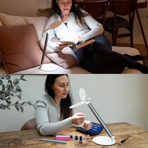 Halo Go 2 Portable Rechargeable Magnifying Lamp – 5 Diopter (2.25X) Magnification, 6,000K Daylight LED, 4,200 Lux Brightness, Compact Folding Design with USB Charging & Velvet Carry Case - style: Halo Go 2