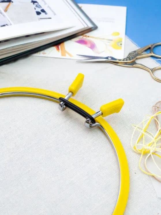 Nurge Metal Embroidery Hoops - Premium Spring Tension Embroidery Hoop for Cross Stitch - Durable Ring with Quick Release Safety Clip - Ideal for Crafters,Beginners & Professionals - Yellow - Size Mix - color: Yellow, size: Mix Sizes