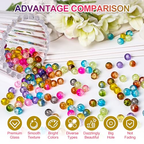 XSEINO About 1200+ PCS 6mm Cracked Style Glass Beads Bracelet Making Kit, 24 Assorted Colorful Crack Series Crystal Beads for Jewelry Making and DIY Crafts, Friendship Bracelets - color: Crack Glass Beads