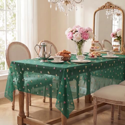 Horaldaily Christmas Green Embroidery Tablecloth, 60×60 Inch Square - color: Deep Green, size: 60" x 60" (Square)
