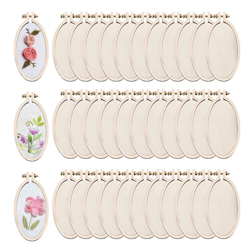50Pcs Vertical Ovals Mini Embroidery Hoops,0.91 x 1.81 Inch Wood Frame Sewing Ornament Frame Tiny Crossing Stitch Hoop Ring for DIY Embroidery Necklace Pendant Keychain(50Pcs 0.91 x 1.81 Inch) - size: 50Pcs Vertical Oval 0.91 x 1.81 inch