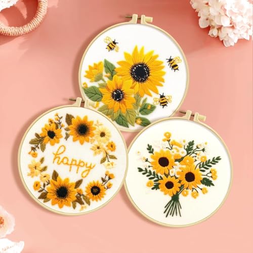 Zhenqing Cross Stitch Kit for Beginners, Flower Pattern and Butterfly Design, Stamped Embroidery Set (Flower Bee) - color: Flower Bee