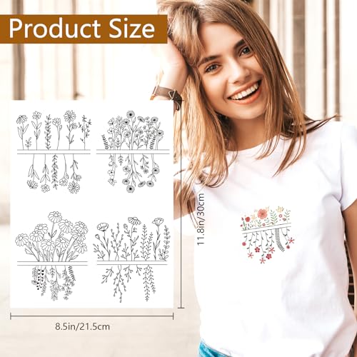 Water Soluble Embroidery Patterns Stabilizers - Rngmsi 2 Sheets Flower Stick and Stitch Embroidery Paper Wash Away 16 Pcs Daisy Morning Glory Embroidery Transfer Paper Stabilizers for Hand Sewing - color: Flower 61