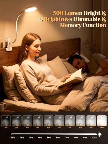 Clip on Lamp,10 RGB Colors+10 Brightness Bright Desk Lamp with Clamp Light - color: White
