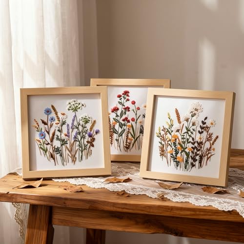 Herdiese Embroidery Kit for Beginners with 3 Floral Patterns - color: Flower-B (3 Pack)