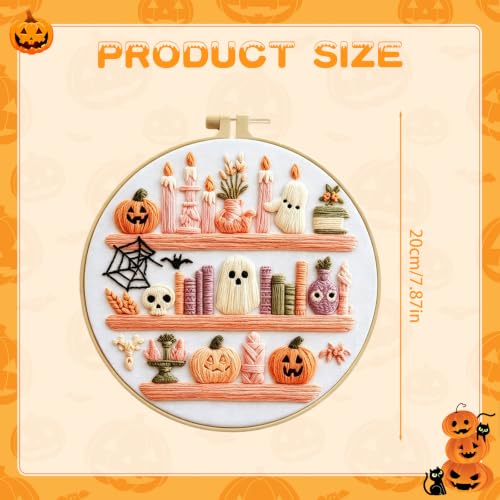 RUIQLXHANG Halloween Ghost Reading Embroidery Kit for Beginners - color: Halloween Bookshelf
