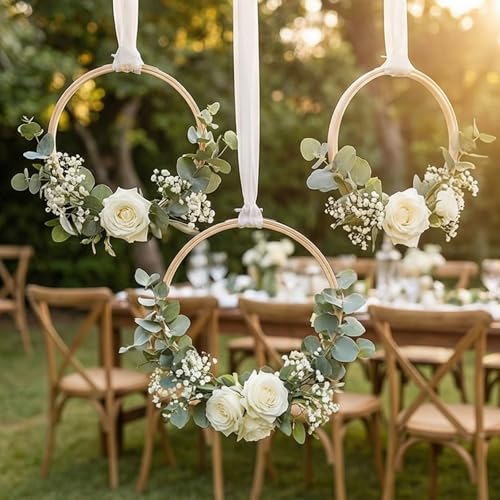 shuielai 3 Pieces 8 Inch Bamboo Embroidery Hoops, Circle Cross Stitch Hoop Ring Set for Embroidery Craft Projects