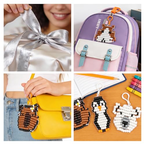 Pony Beads for Crafts, Keychain Making Kit Bead Pets DIY Crafts Jewelry Making Kit for Bracelets Bag Charm Necklaces Key Chains - color: rainbow color pony beads