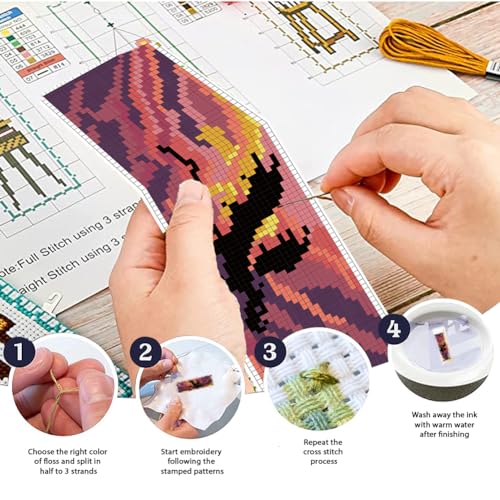 FREEBLOSS 6 Set Cross Stitch Bookmark Stamped Cross Stitch Kit with 6 Different Dragon Patterns Embroidery Kit with Instruction DIY Bookmark Kit for Gift Adults 8''x2.4'' - style: Dragon