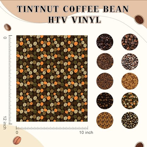 Tintnut Coffee Bean Heat Transfer Vinyl,10 Pcs 12×10in Iron on Vinyl - color: Brown