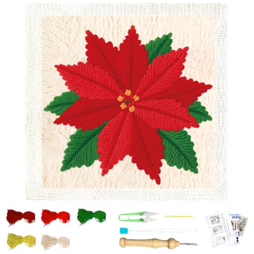 BEUNITONE Poinsettia Pre-Print Punch Needle Kit for Beginners Adults Gifts - color: 08-Crimson