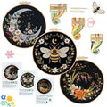 3Pack Embroidery Kits for Beginner Adult, Flower Moon Bee Pattern Hand Kit - color: Flower Bee Moon