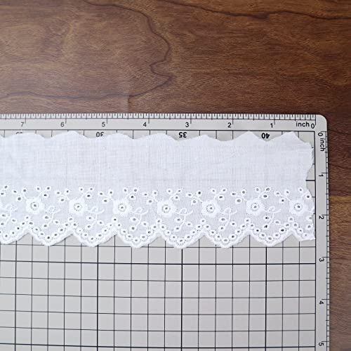 White Cotton Lace Trim Eyelet Floral Lace Ribbon Scalloped Embroidery Lace Trim for Dress, Pillow, Dolls/Pets Clothes (7 Yards x 2.5 Inch) - color: White 2.5inch