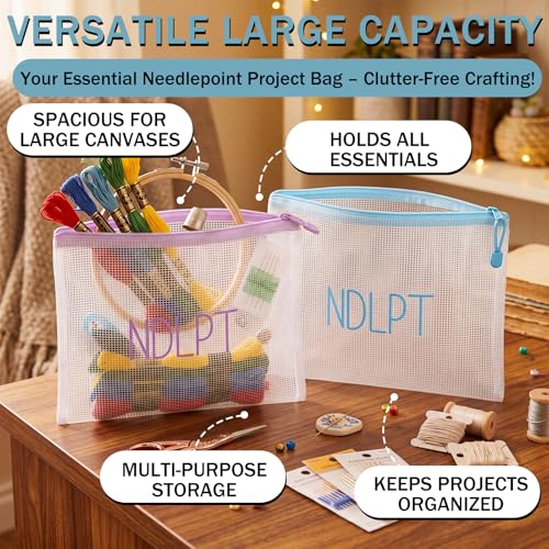 Geetery 6 Pack Needlepoint Project Bags Ndlpt Zipper Pouch, Classic, Pastel - color: Pastel