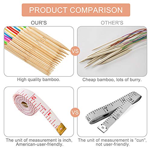 18 Pairs Circular Knitting Needles Set, Vancens Premium Bamboo Knitting Needles with Colorful Plastic Tube, 5 Kind of Tools for Weave are Included, 18 Sizes: 2mm - 10mm, 16 Inches Length - size: 16" Knitting Needles