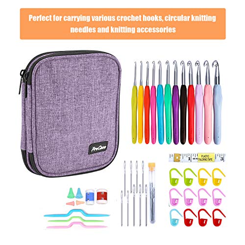 ProCase Crochet Hook Case (up to 6.5 Inches), Travel Organizer Zipper Bag for Various Crochet Hooks, Circular Knitting Needles and Other Accessories (NO Accessories Included) - color: Purple