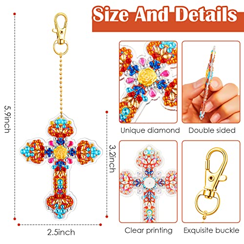 Junkin 12 Pcs Cross Diamond Painting Keychains, 5D DIY Craft Kits - style: Cross