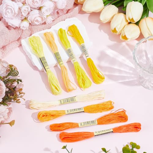 1 Box 65.6 Yards 8 Skeins 6 Ply Yellow Cotton Variegated Cross Stitch Floss Friendship Bracelet String Gradient Yarn Embroidery Assorted Bulk Thread Set for Hand Sewing Making Crochet DIY - color: Yellow Cotton Thread, size: 65.6 Yards