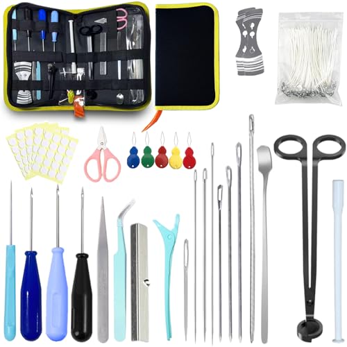 133PCS Candle Making Kits with Candle Wick Trimmer(7IN),Mold Hook Punch Needle Wick for Inserting Wick,Big Hole Long Needle,Cotton Wick with Metal Sustainer Tabs,Wick Stickers with The Little ‘‘Tail’’ - color: 133PCS