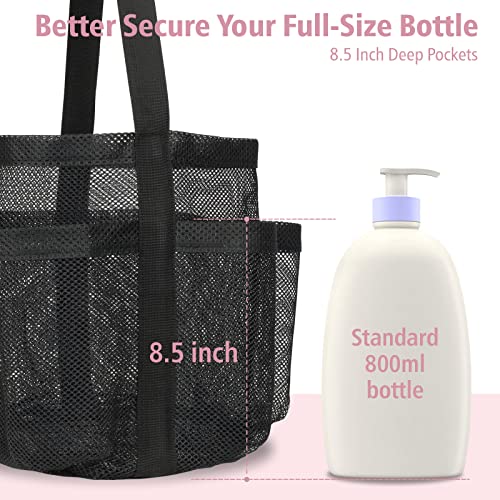 Mesh Shower Caddy Portable - 7 Pockets Large Shower Bag for Dorm, Camping - color: 1 Pack Black, size: L (Round Dorm Caddy)