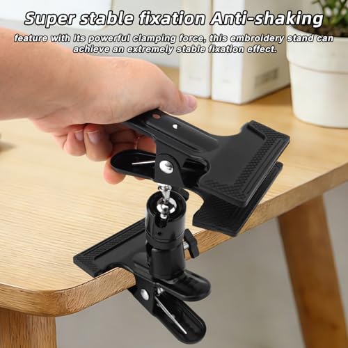 Embroidery Hoop Stand, Embroidery Hoop Holder Clip 360°Rotated Adjustable Table Clamp Cross Stitch Stand Clip Hands-Free Needlepoint Support for Needlework Handicrafts Supplies