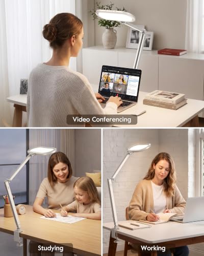 LitONES LED Desk Lamp with Clamp and Stepless Remote, Dual-Sided Soft Light - color: White