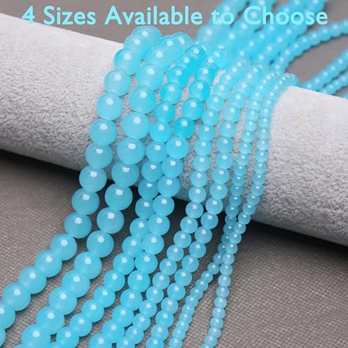400PCs 4mm Aquamarine Jade Glass Beads Bulk, Round Smooth Hole Glass Crystal Beads for Jewelry Making, DIY Bracelets, Necklaces, Bag Charms, Keychains and Craft Projects - color: Jade Aquamarine, size: 4MM