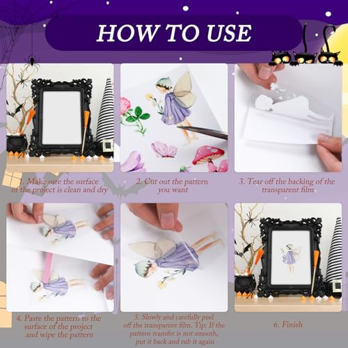 Halloween Rub on Transfers for Crafts and Furniture - Wxiben 12 Sheets Ghost Pumpkin Rub on Transfers for Furniture Halloween Skull Rub on Transfer Stickers Decals for Wood DIY Craft Office Home Decor - style: Halloween