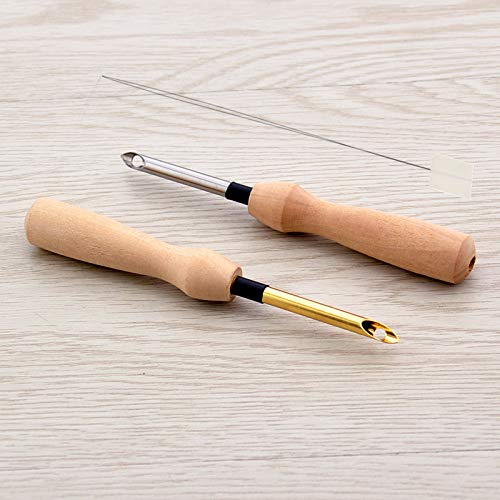 2 Pcs Embroidery Needle Pen and Threaders Wooden Handle Embroidery Pen Set Sewing Embroidery Punch Needle Weaving Tools for DIY Craft Stitching Applique Embellishment