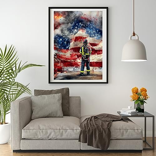 Moohue 14CT Stamped Cross Stitch Kits for Adults Beginners Flags Firefighter Counted Cross Stitch Kits for Adults Advanced (Flags and Firefighter) - color: Flags and firefighter