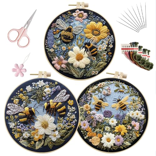 LB Yellow Floral Embroidery Kit for Beginners Adults - color: Yellow White
