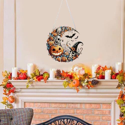 RYMILIE Halloween Diamond Art Kits for Adults Witch and Pumpkins 8x8inch - color: DP04102