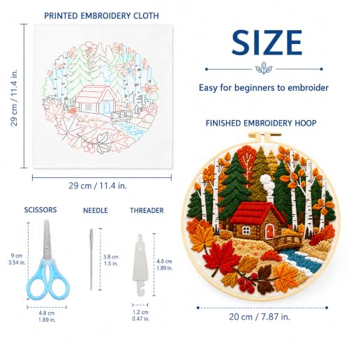 Zhenqing Autumn Cabin Embroidery Kit for Beginners (C0140) - color: Autumn Cabin