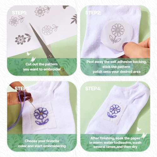 Craftdady Flower Butterfly Water Soluble Stabilizer 70Pcs Embroidery Fabric Stick and Stitch Hand Embroidery Paper Wash Away Sewing Patterns for Beginners Spring Embroidery Kit - color: Flower & Butterfly #2