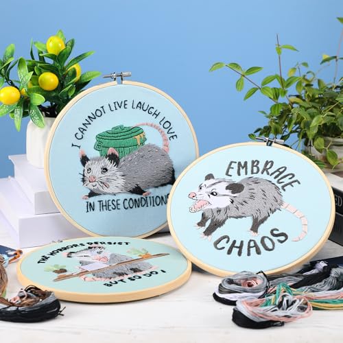 Mindsoft 3 Set Needlepoint Kit for Beginners with Hoop,Possum - style: Possum