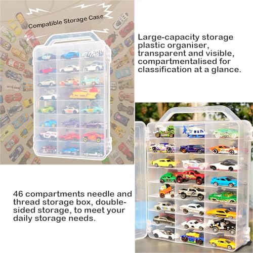 Double-Sided Sewing Organizer Box with 46 Grids - Clear Plastic Thread Storage Case for Embroidery Floss, Sewing Threads, Needles, Beads & Craft Supplies (Portable Craft Organization Container)