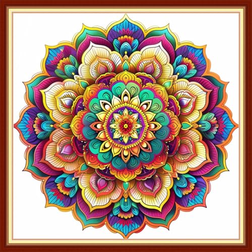 Funchey Stamped Cross Stitch Kits, DIY Cross Stitch Pattern for Adults Beginners Needlepoint Kits Embroidery Kit Arts and Crafts 11CT&Colorful Mandala 18x18 inchs - color: HandicraftColor02