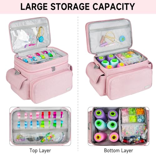 LEFOR·Z Large Sewing Supplies Organizer Bag(13 x 8 x 9 in),Sewing Basket - color: Pink