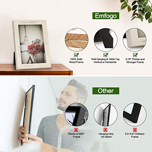 Emfogo 4x6 Picture Frame, Pack of 2 Photo Frame with Real Glass, Solid Wood Rustic Picture Frames 4x6 Display for Wall Decor (Vintage White) - color: Vintage White, size: 4x6 inch