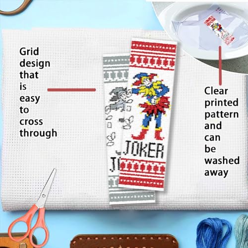 FREEBLOSS 6 Set Cross Stitch Bookmarks Kit Poker Stamped Cross Stitch Kit DIY Embroidery Bookmark Set with Instruction for Adults Beginners Gift for Reading Enthusiasts 8 * 2.4inch 11CT - style: Playing Cards