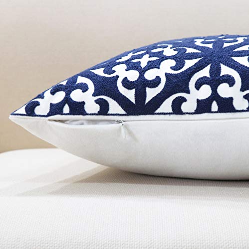 Slow Cow Embroidered Throw Pillow Cover 18 x 18 Inch Navy Blue - color: Navy White, size: 18" x 18" (Pack of 1)
